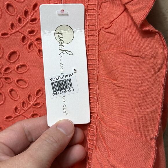 NEW Peek Coral Sleeveless Drop Waist Dress Girl's Size 8 Lined Ruffle Eyelet - Picture 5 of 15